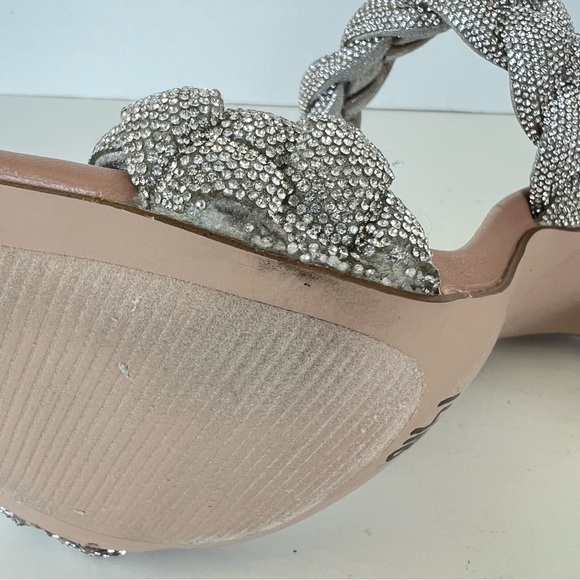 ♦️SOLD♦️STEVE MADDEN Kelley Silver Rhinestone Crystal Braided Beige Heels Sandal - Picture 14 of 16